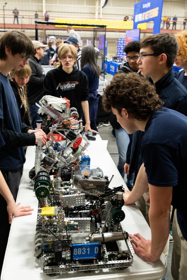 students compete on a robot for the vex 2023 state championship at kettering university